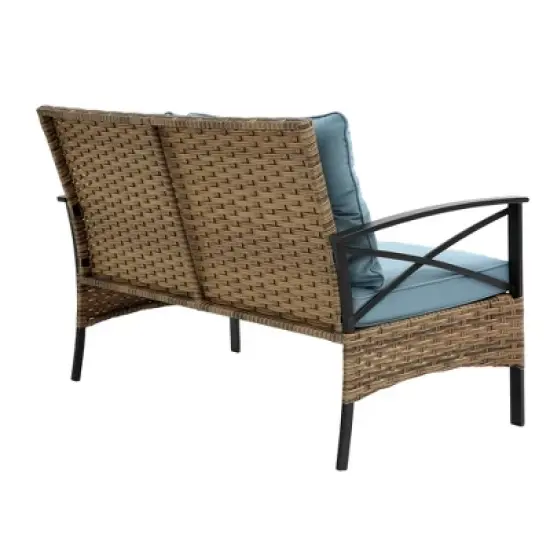 FIONECA Patio 4-Piece Sectional Sofa Set, Low Dining Conversation Set with Cushions, KD Rattan Wicker Outdoor Garden Corner Furniture image {6}