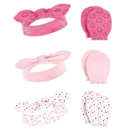 Hudson Baby Infant Girl 12Pc Headband and Scratch Mitten Set, Navy Hearts, 0-6 Months image {1}