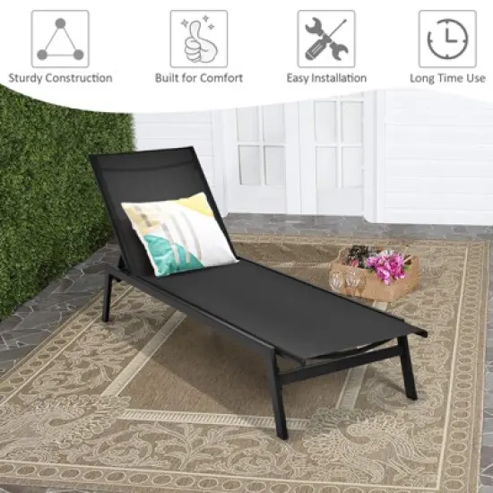 Tangkula 2PC Patio Chaise Lounger with 6-Postion Adjustable Backrest and Breathable Fabric Black image {4}