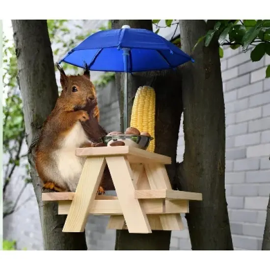 Homarden Squirrel Feeder Table with Umbrella - Blue image {1}