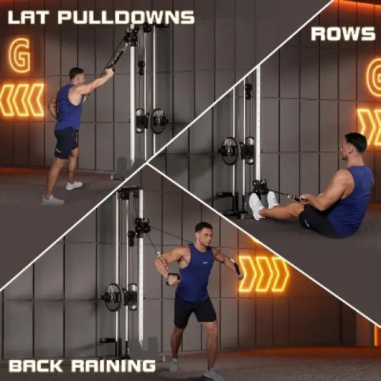 Wall Mount Cable Machine, LAT Pulldown With 19 Positions Dual Pulley System, Cable Crossover With Adjustable Footplate, Weight Workout Equipment image {1}