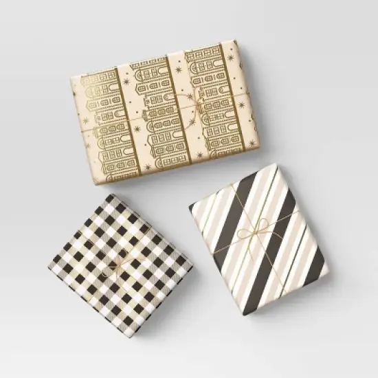 30" 3pk Christmas Premium Wrap Pack Neutral Metallics - Wondershop&trade; image {1}