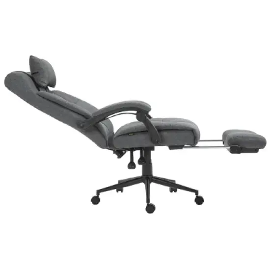 Vinsetto Executive Linen-Feel Fabric Office Chair High Back Swivel Task Chair with Adjustable Height Upholstered Retractable Footrest, Headrest and Padded Armrest image {8}