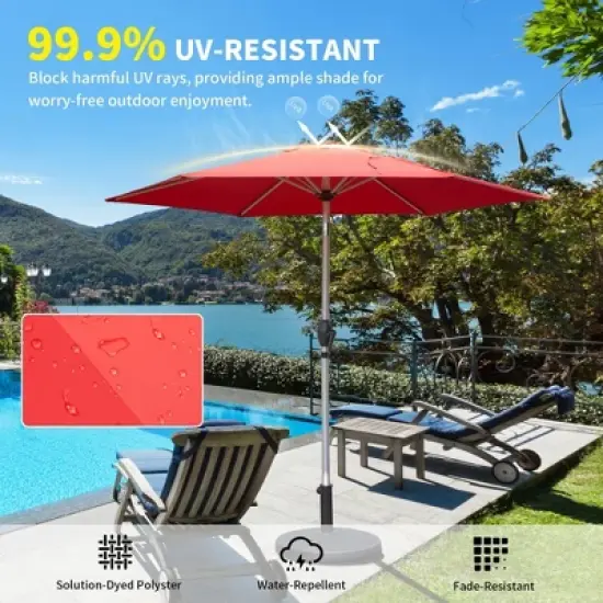 Syemin Outdoor Patio Umbrella with 6 Sturdy Ribs, Push Button Tilt and Crank, Waterproof, UV-Resistant, Brick red, 90"*90"*86.64" image {2}