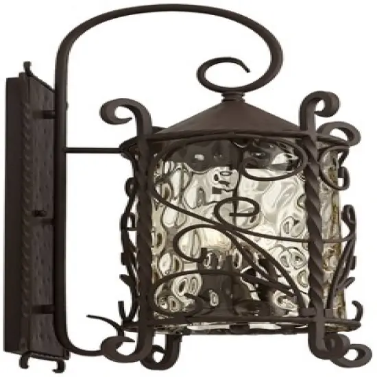 John Timberland Casa Seville Vintage Rustic Outdoor Wall Light Fixture Dark Walnut Scroll 23 3/4" Champagne Hammered Glass for Post Exterior Barn Deck image {5}