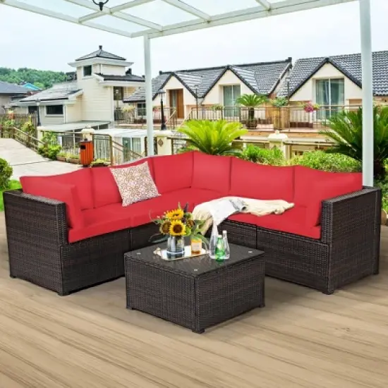 Costway 6PCS Rattan Patio Sectional Sofa Conversation Set Outdoor image {11}