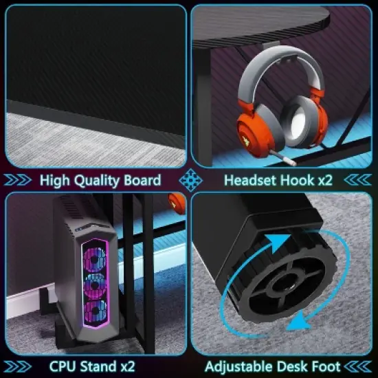 Tribesigns 75" Gaming Desk with LED Light, Large Computer Desk with Monitor Shelf image {5}