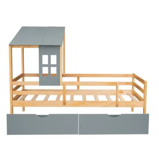 Twin Size House Low Loft Bed with Two Storage Drawers - ModernLuxe image {5}