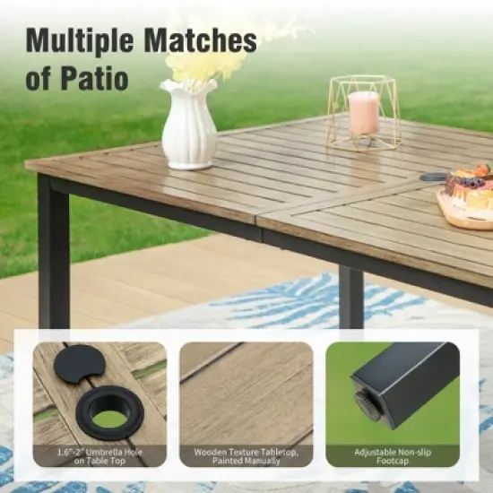 Captiva Designs 7pc Patio Dining Driftwood Finished Rectangle Steel Table & Metal Arm Chairs image {2}