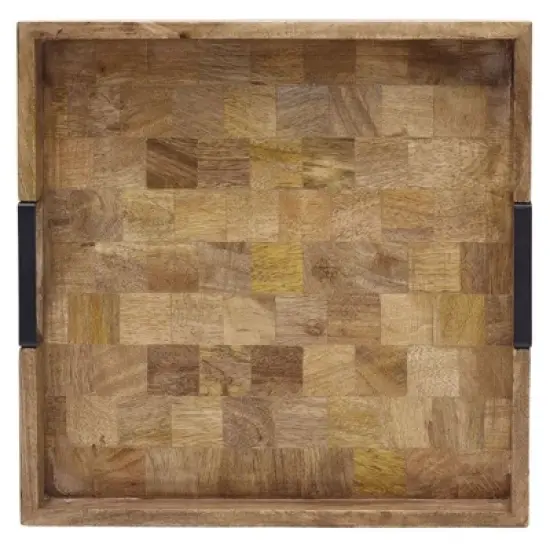 Mikasa Avery Square Lazy Susan Serving Tray, 14" Mango Wood & Iron Rotating Turntable, Dining Table Spinner for Appetizers, Cheese Displays, Cocktails image {3}