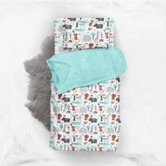 Bacati - Jungle Safari Animals Aqua/Orange/Gray 5 pc Cotton Toddler Bedding Set image {7}