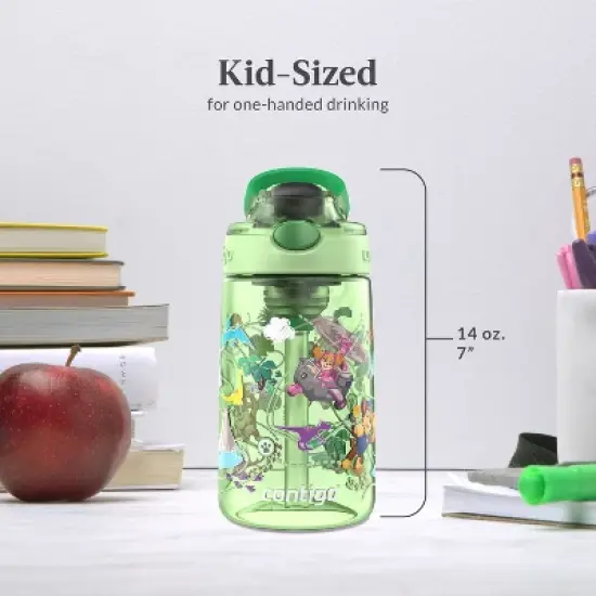 Contigo 14oz Plastic Paw Patrol Kids' Dino Treks Aubrey Cleanable Autospout Water Bottle Green image {4}
