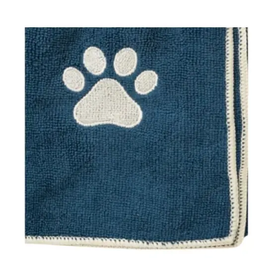 Country Living Large Marine Blue Microfiber Dog Bath Towel - Quick-Drying, Absorbent, and Durable, Machine Washable, Embroidered Paw Print, 48" x 22" image {3}