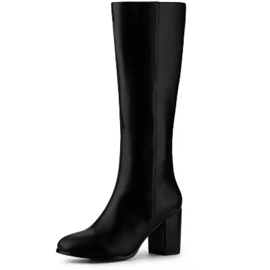 Allegra K Women's Round Toe Block Heels Knee High Boots image {7}