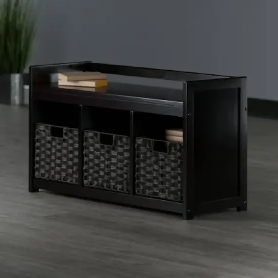 4pc Addison Storage Bench with Baskets Espresso/Chocolate - Winsome image {13}