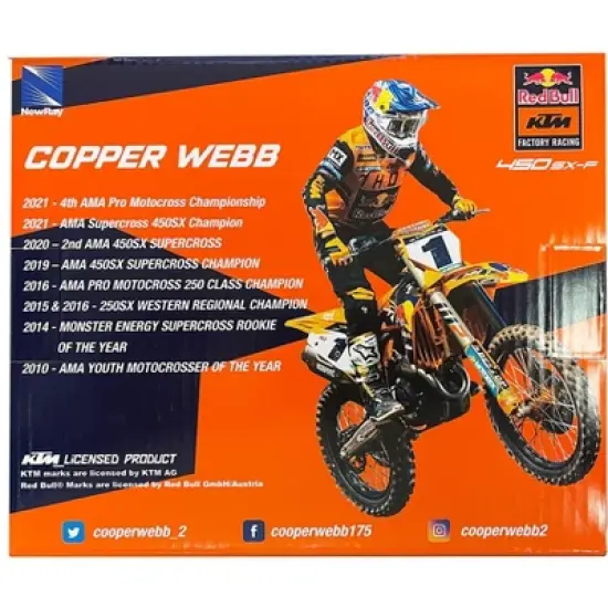 KTM 450 SX-F Motorcycle #2 Cooper Webb "Red Bull KTM Factory Racing" 1/12 Diecast Model by New Ray image {1}