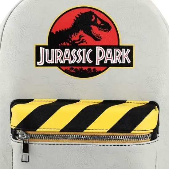 Jurassic Park Dinosaur Movie Logo Caution Tape Grey Mini Backpack image {3}