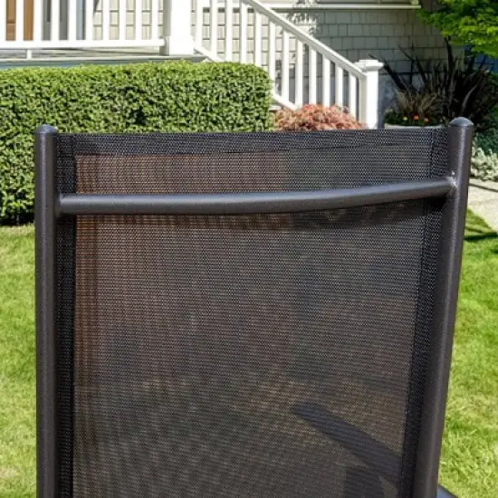 7pc Patio Dining Set with Faux Wood Rectangular Table with Umbrella Hole & Folding Reclining Chairs - Captiva Designs image {9}