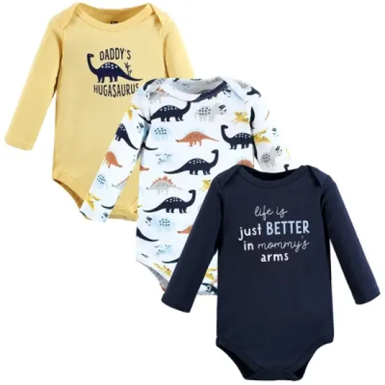 Hudson Baby Infant Boy Cotton Long-Sleeve Bodysuits, Hugasaurus 3-Pack image {5}