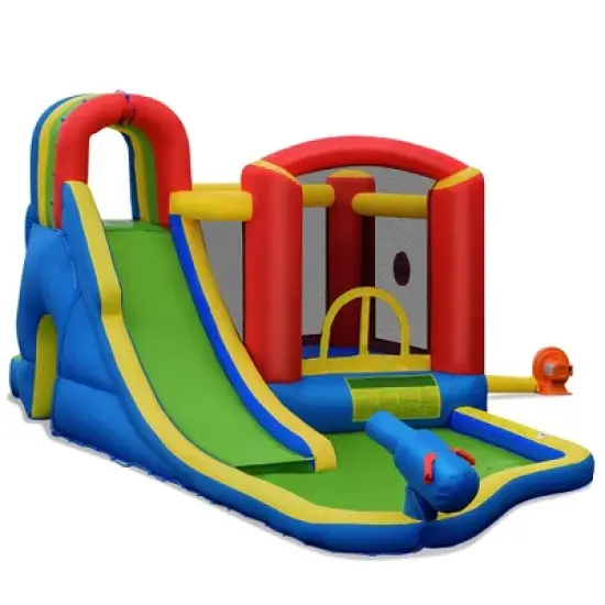 Costway Inflatable Kid Bounce House Slide Climbing Splash Pool Jumping Castle Without Blower image {9}