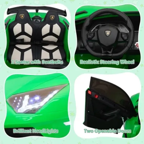 Sandinrayli 24-Volt Licensed Lamborghini 2 Seater Kids Ride On Car With Remote Control and Drifting Feature in Green image {4}