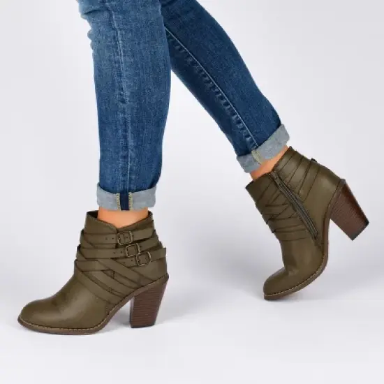 Journee Collection Womens Strap Inside Zip Stacked Heel Booties image {8}