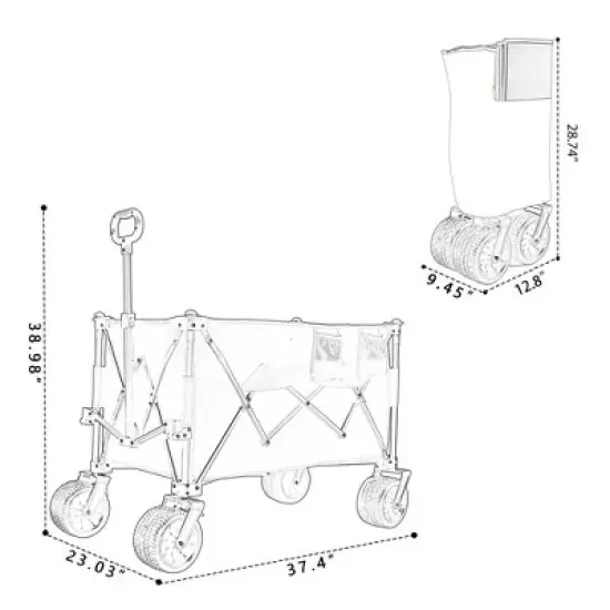 NAYSAYE Wagon Heavy Duty Folding Utility Cart with All Terrain Wheels for Outdoor Adventures, Orange, 37.4"*23.03"*38.98" image {2}