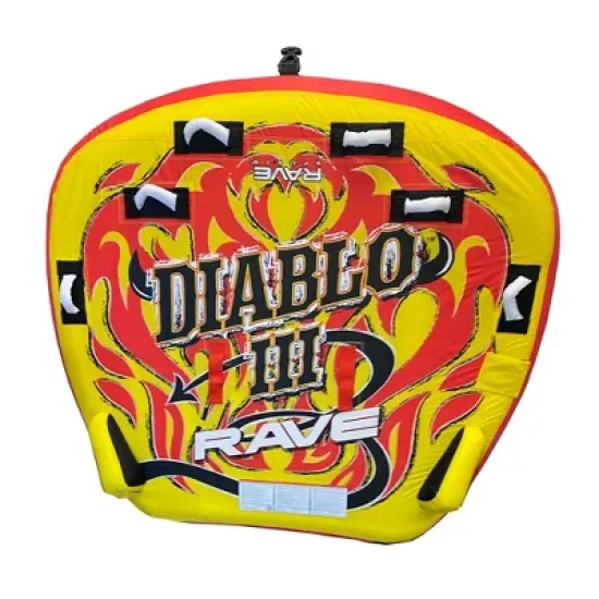 RAVE Sports Diablo III Heavy Duty Quick Connect Inflatable 3 Person Rider Towable Pull Behind Tubing Boat Lake Water Boating Sport Tube Raft, Red image {1}