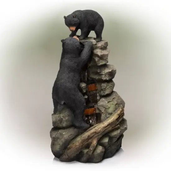 Alpine Corporation 36" Resin Two Bears Climbing Waterfall Fountain with LED Lights Brown: Sculptural, Electric, Freestanding Outdoor Decor image {2}