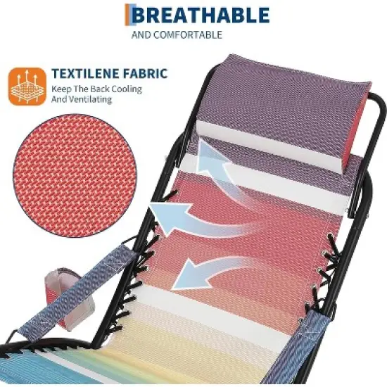 Foldable Beach Chair with Cup Holder, Breathable Mesh Chair with Headrest, Comfortable Poolside Armchair image {2}