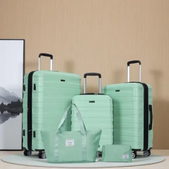 Gulches 5-Piece Expandable Hard PC Luggage Set, Light Green, TSA Lock, Lightweight Rolling Luggage image {1}