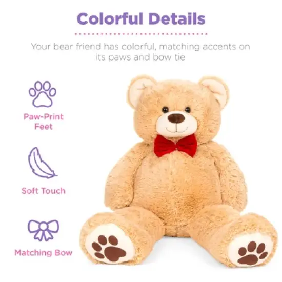 Best Choice Products 38in Giant Soft Plush Teddy Bear Stuffed Animal Toy w/ Bow Tie, Footprints image {3}
