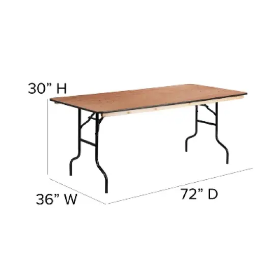 Emma and Oliver 6-Foot Rectangular Wood Folding Banquet Table with Clear Coated Finished Top image {4}