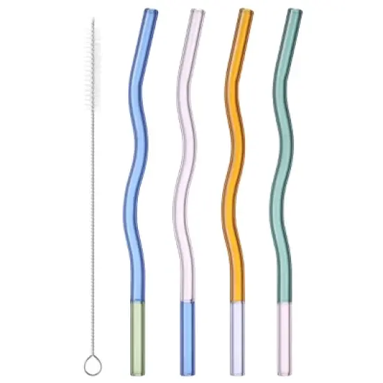 Wit & Delight 4ct Everyday Gifting Reusable Glass Straws with Cleaning Brush image {2}