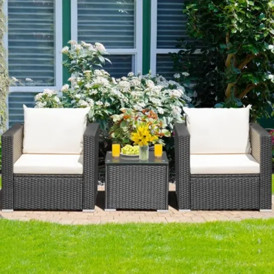 Tangkula 3PCS Rattan Patio Conversation Furniture Set Outdoor Sofa Set w/ Cushions image {1}