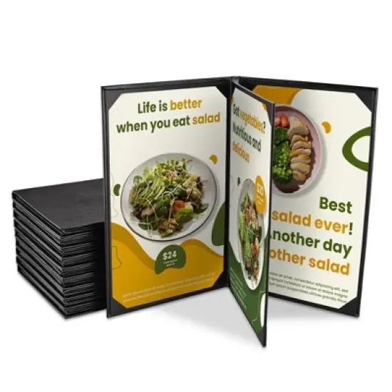 WeChef  8.5 x 14" Menu Covers 10 Packs 4 View Leather Book Style Black Faux Custom Logo Cafe Restaurant Bars image {7}