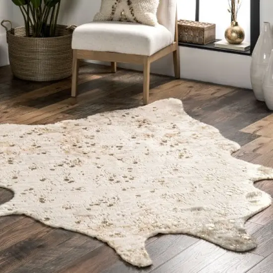 Nuloom Iraida Animal Print Shaped 5x7 Indoor Area Rug for Living Room Bedroom Dining Room Kitchen, Gold/Off White image {8}