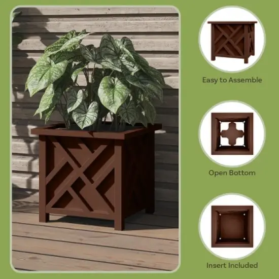 15.5-inch Lattice Design Planter Box - Decorative Outdoor Flower or Plant Pot - Front Porch, Patio, and Garden Decor by Pure Garden image {3}