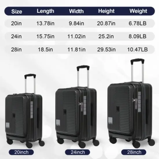 Gulches Luggage,with front opening,TSA approved lock,hardshell suitcase,Black image {2}