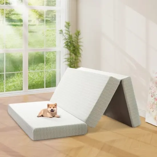 MUUEGM 6 Inch Tri-Fold Memory Foam Mattress with Washable Cover & Storage Bag, Foldable Floor Guest Bed for RV, Camping, Yoga image {9}