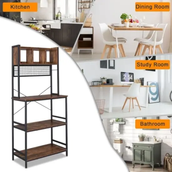 Karl Home 5-Tier Kitchen Bakers Rack with 10 S Hooks and 3 Cubes Rustic Brown image {2}