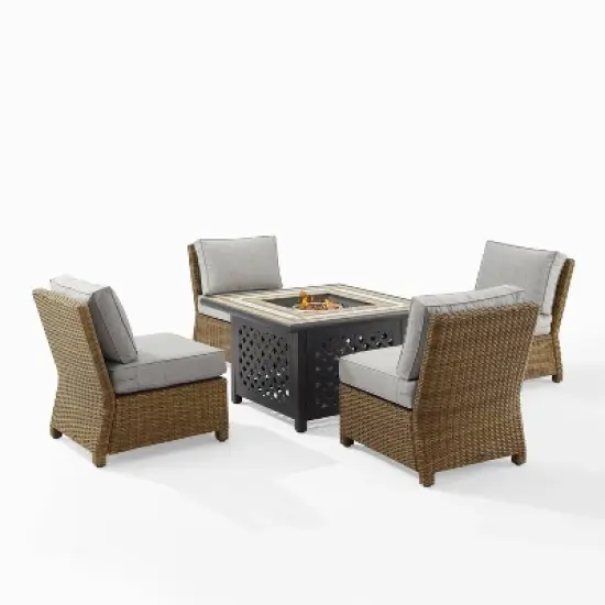 Bradenton 5pc Outdoor Wicker Armless Chair & Fire Table Set - Crosley
 image {18}