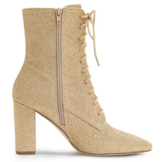 Allegra K Women's Glitter Pointed Toe Block Heel Ankle Boots image {6}