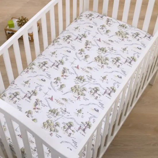 NoJo Disney Classic Winnie the Pooh Sage, Tan, and White, Map of 100 Acre Woods Super Soft Nursery Fitted Mini Crib Sheet image {3}