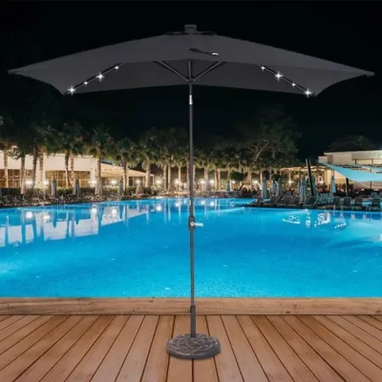 10' x 6.5' Solar LED Patio Umbrella with Tilt and Crank Lift Black - Wellfor image {7}