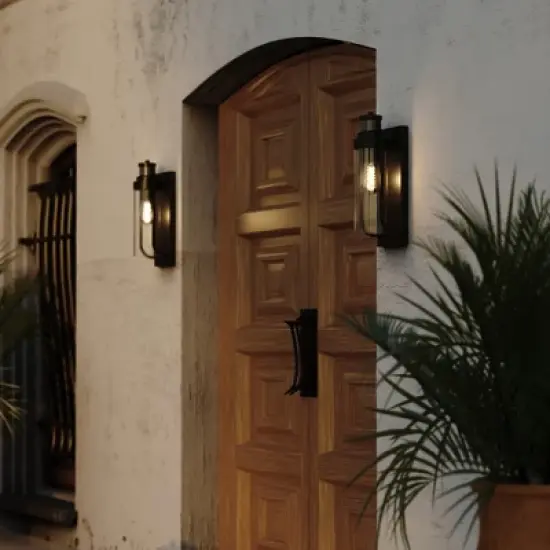 VAXCEL Lawton Steel LED Compatible Black Motion Sensor Dusk to Dawn Outdoor Wall Light Transitional Clear Glass image {6}