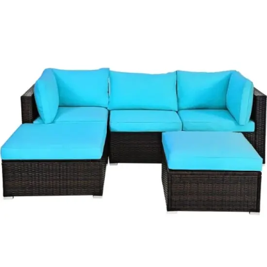 Tangkula 5PCS Cushioned Rattan Patio Conversation Set Outdoor Furniture Set w/ Ottoman image {10}