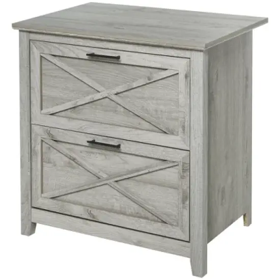 HOMCOM Retro Wooden 2-Drawer Lateral File Chest Cabinet Pedestal for Document Storage with Hanging Bar for Letter/Legal Size, gray image {3}