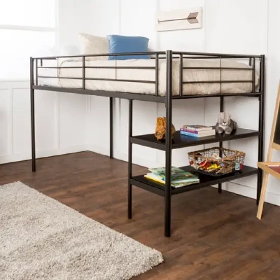Twin Analise Metal Low Loft Bed with Desk and Storage Black - Saracina Home image {1}