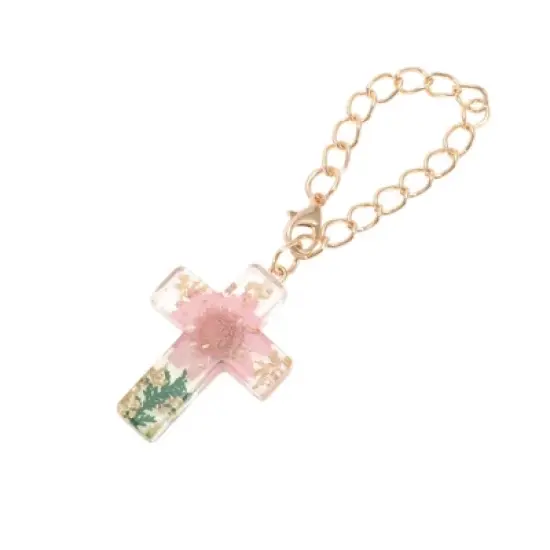 Unique Bargains Dried Flower Cross Water Cup Pendant Pink Green 1 Pc image {4}